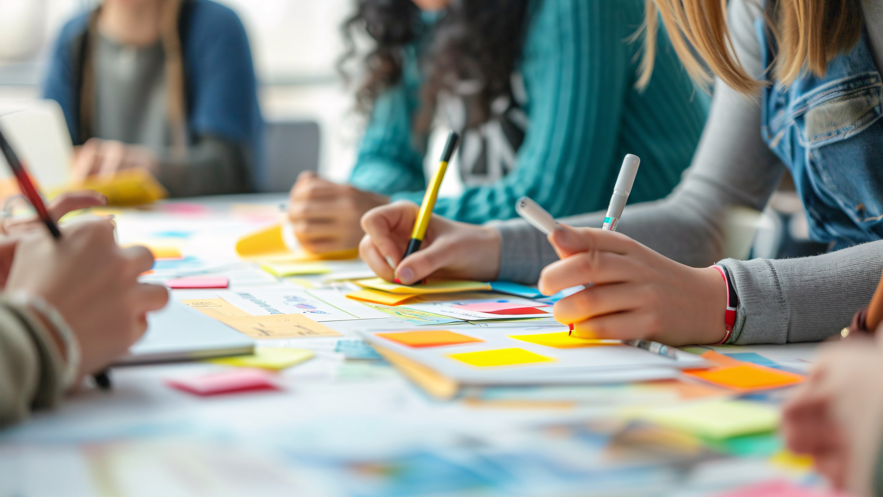 Gruppe von Mitarbeitenden, die an einem Tisch eine Weiterbildung von CONSENSUS Campus in Anspruch nehmen, die durch Förderungen möglich gemacht wurden.