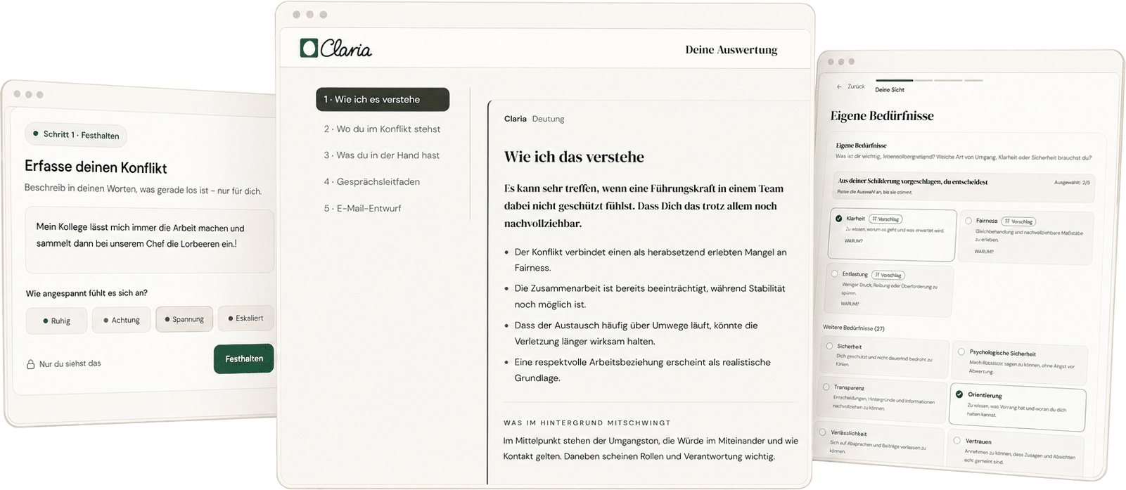 Claria Anwendung: Situation festhalten, Lage einordnen, Unterstützung anfordern